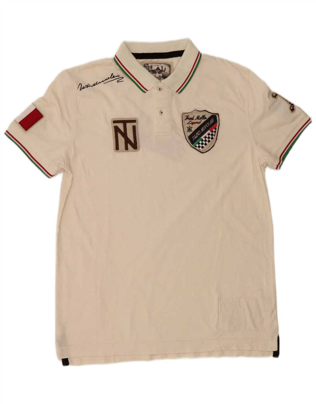 Fred Mello Herre grafisk poloshirt Medium Off White Bomuld