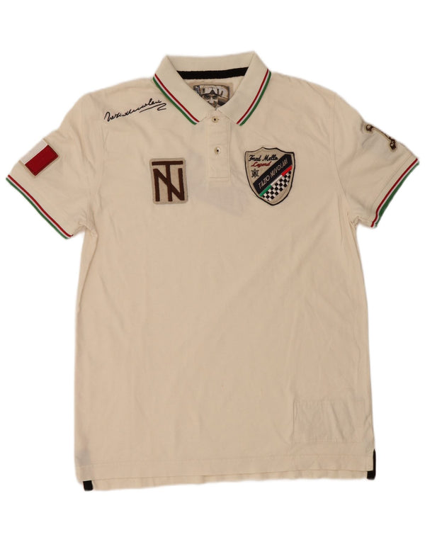 Fred Mello Herre grafisk poloshirt Medium Off White Bomuld