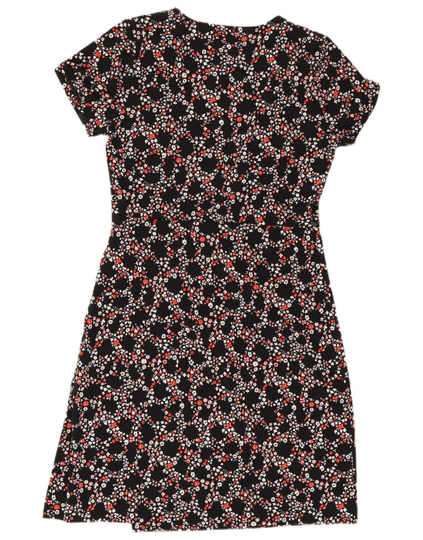 MICHAEL KORS Slå-om-kjole til kvinder UK 10 Small Black Floral Polyester
