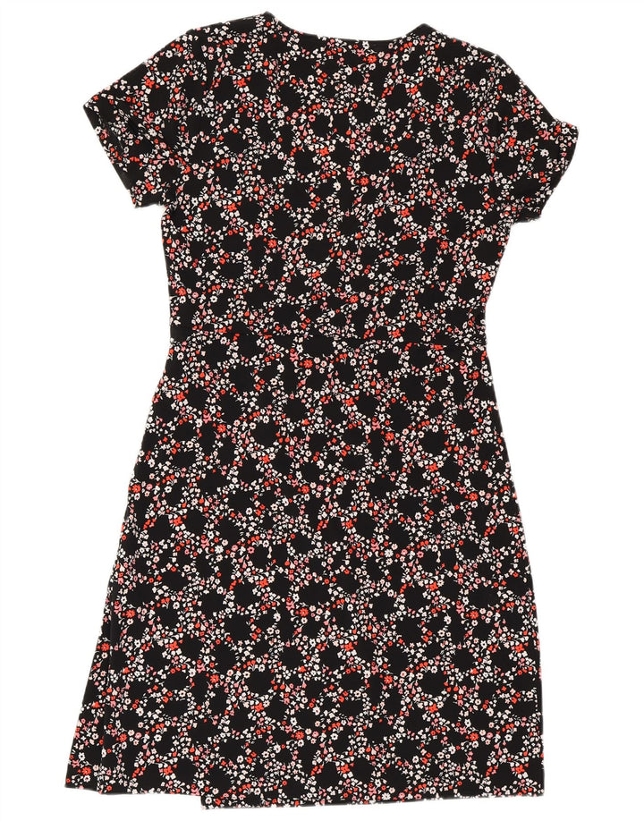 MICHAEL KORS Slå-om-kjole til kvinder UK 10 Small Black Floral Polyester