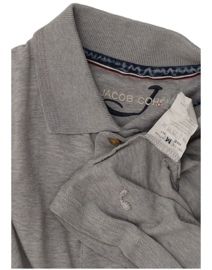 JACOB COHEN Langærmet poloshirt til mænd, mellemgrå flækket bomuld