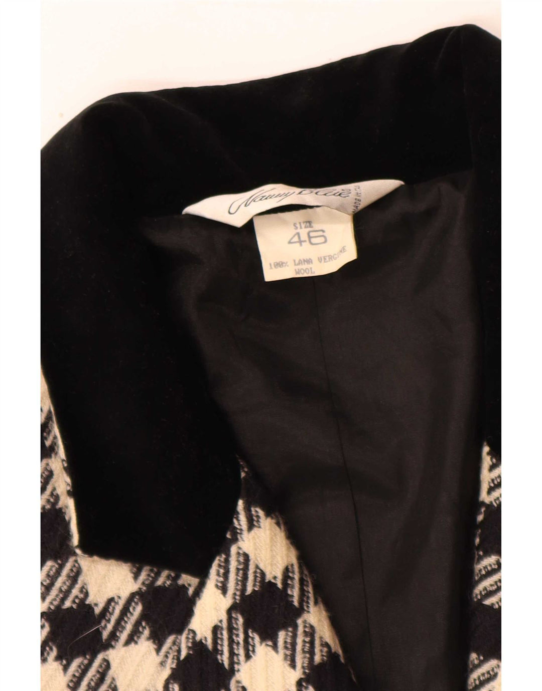 Vintage dame 3-knaps blazerjakke IT 46 Large Black Houndstooth Classic