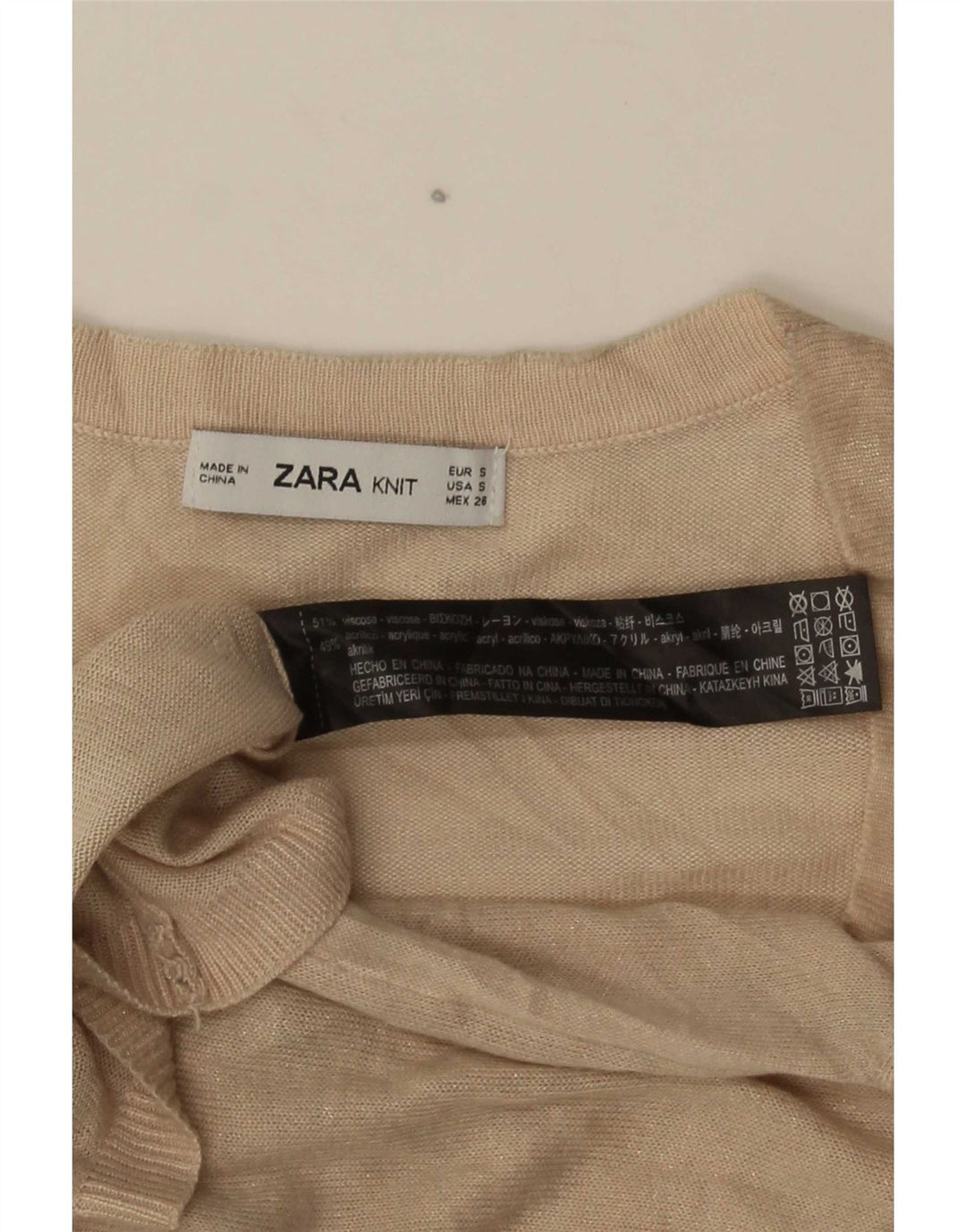 Zara Womens Crop Cardigan Top UK 10 Small Beige Viscose