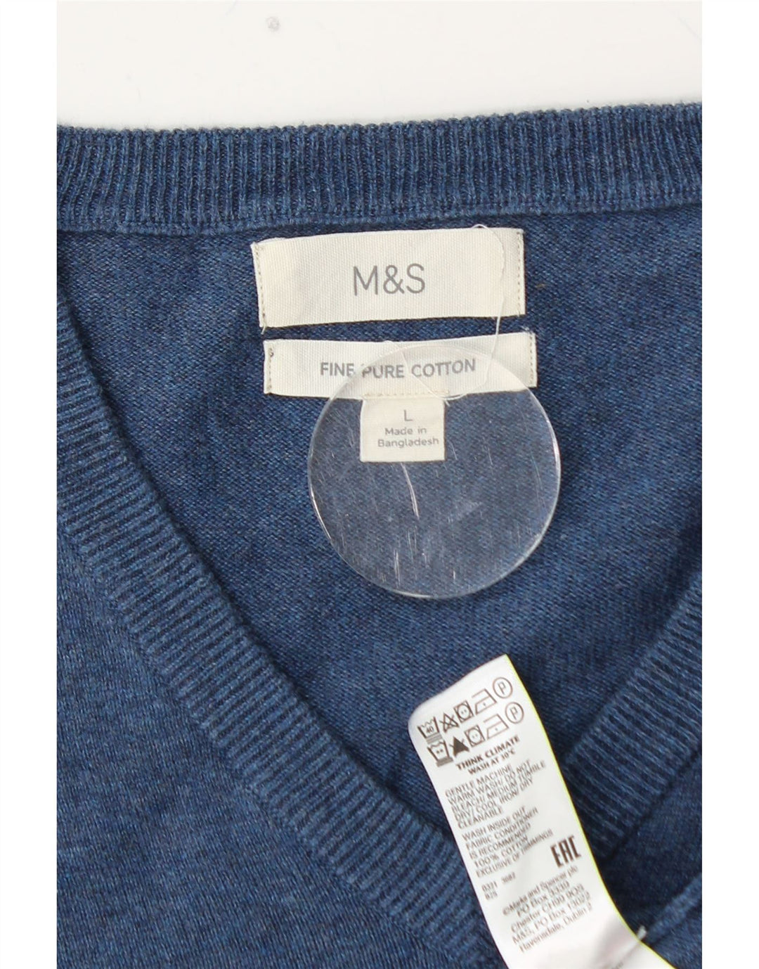 MARKS & SPENCER Herre V-hals sweater Stor blå bomuld