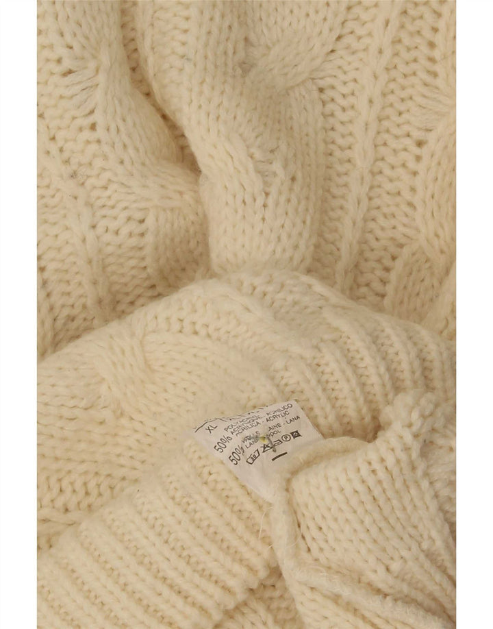 Vintage Herre rullehals sweater XL Off White polyakryl