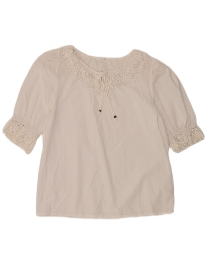 Vintage damebluse med 3/4 ærmer EU 40 Medium White