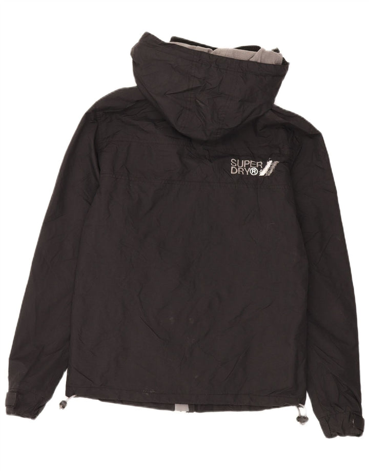 Superdry vindjakkejakke med hætte til kvinder UK 14 Medium Sort Nylon