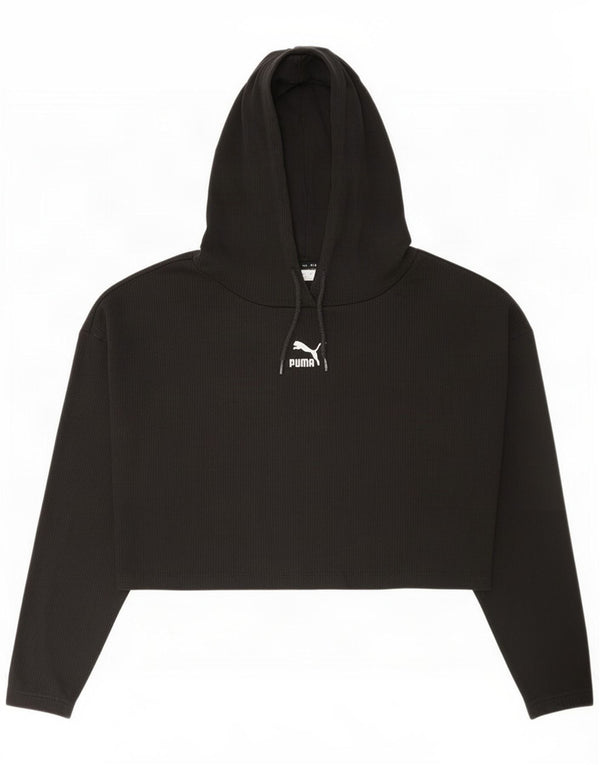 Puma Womens Crop Graphic Oversized Hoodie Jumper UK 14 Medium Black Bomuld