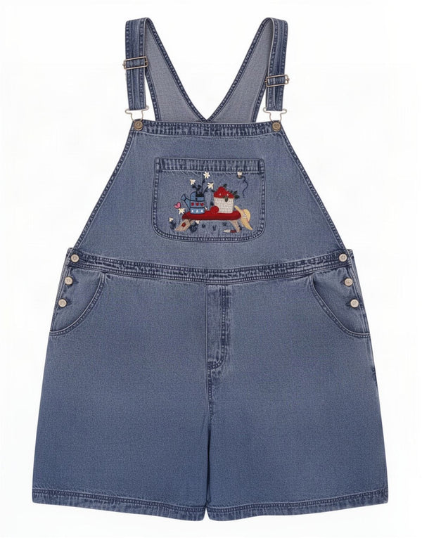 C.J. Banks Grafiske Dungarees Dame Denim Shorts US 24 4XL W48 Blå Bomuld