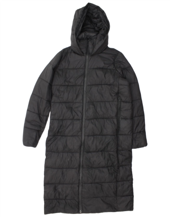 Zara Dame Hætte Polstret Frakke UK 14 Medium Sort Nylon