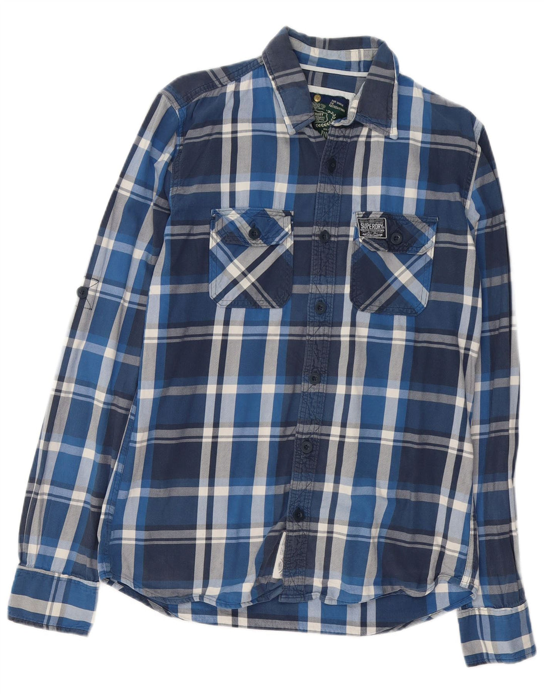 SUPERDRY Flannelskjorte til mænd Stor marineblå plaid bomuld