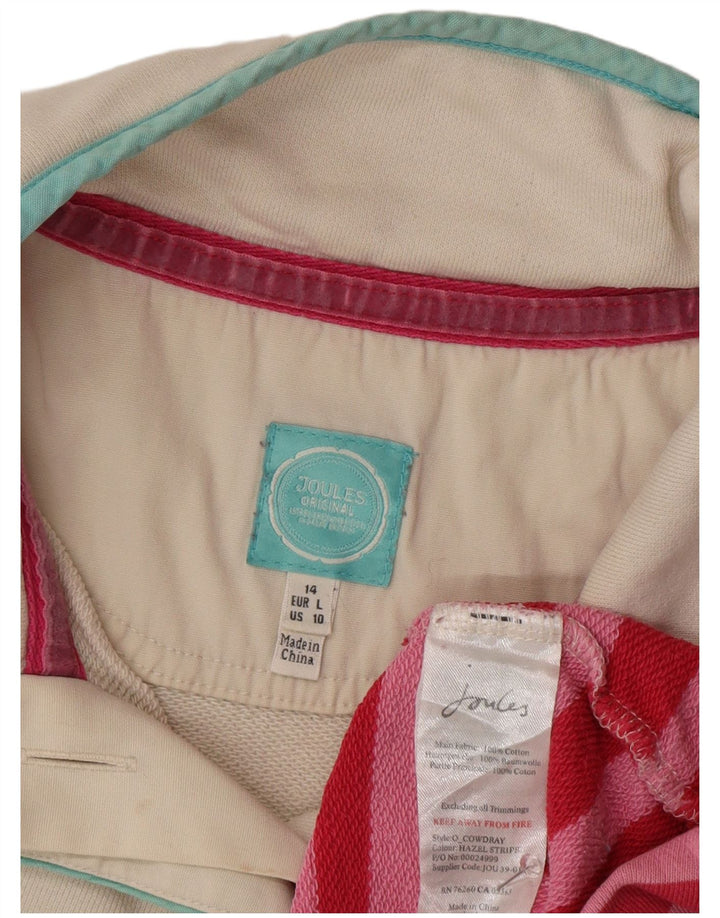 Joules Dame Button Neck Sweatshirt Jumper UK 14 Stor Pink Stribet Bomuld