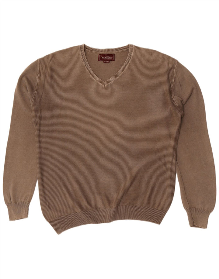 Marlboro Classics Herre V-hals sweater XL Khaki stribet