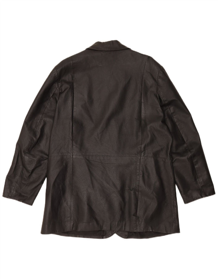Vintage dame 3-knaps læder blazerjakke UK 20 2XL sort læder