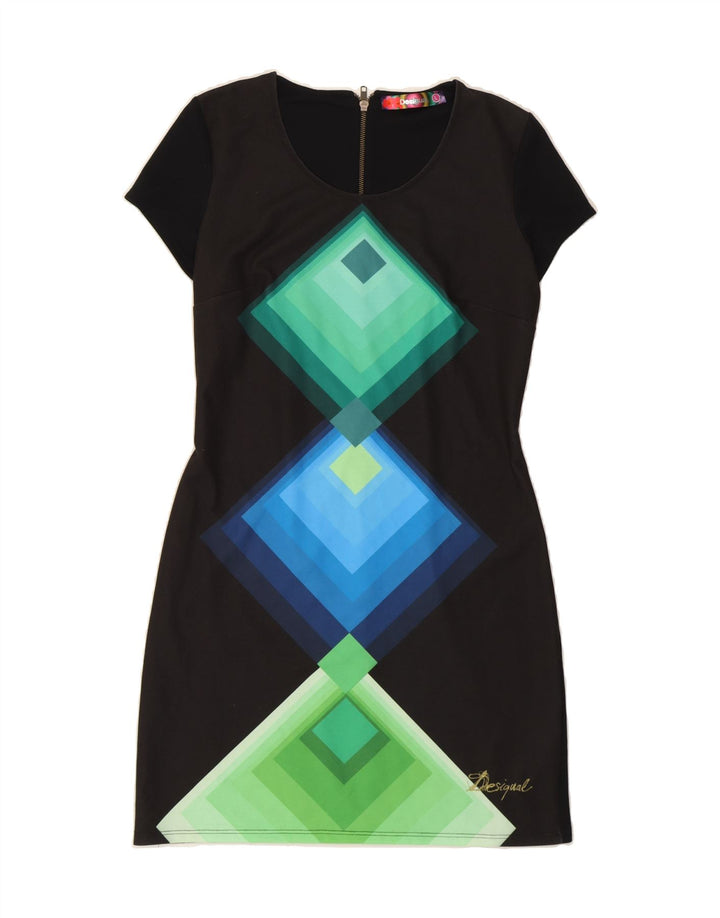 DESIGUAL Womens Sheath Dress UK 14 Large Black Geometric Polyester Vintage Desigual and Second-Hand Desigual from Messina Hembry 