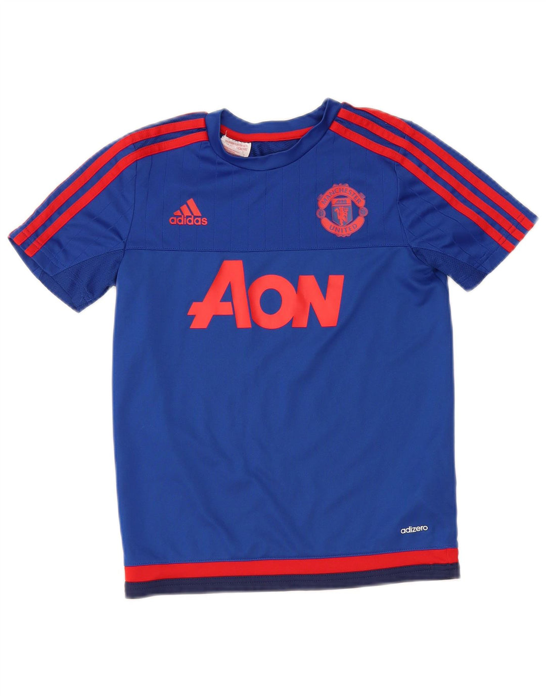 ADIDAS Boys Manchester United Grafisk T-Shirt Top 9-10 år Blå