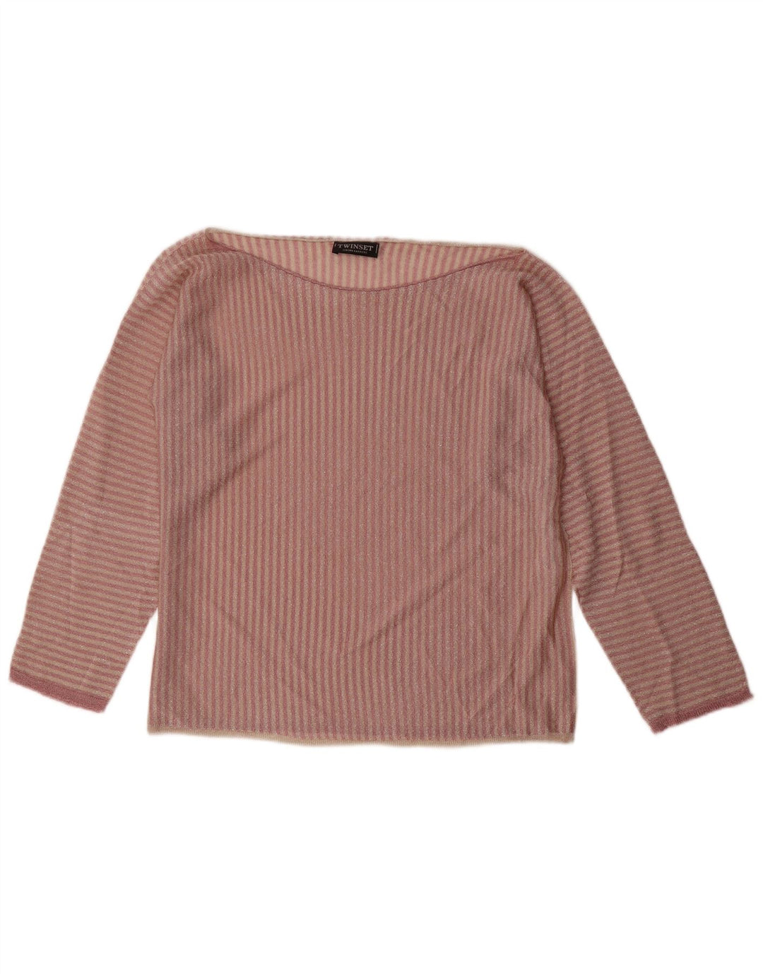 TWINSET Dame Oversized Top Langærmet UK 10 Lille Pink Stribet Viscose