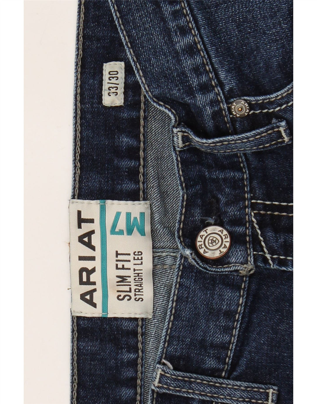 ARIAT Herre Slim Fit Straight Jeans W33 L30 Blå Bomuld