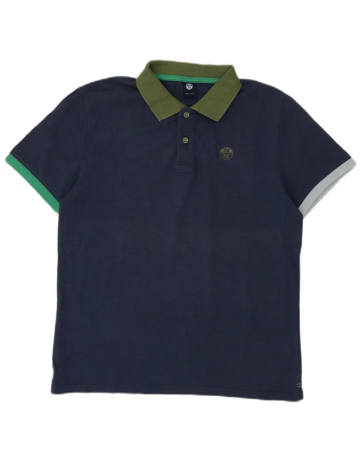 North Sails Herre Rugby Polo Shirt Medium Navy Blue Colourblock Bomuld