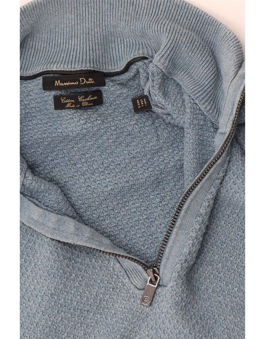 Massimo Dutti Herre Zip Neck Jumper Sweater Stor Blå Bomuld