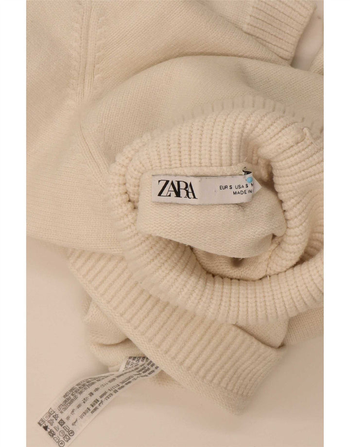 Zara Womens Crop Oversized rullehals sweater UK 10 Small Off White