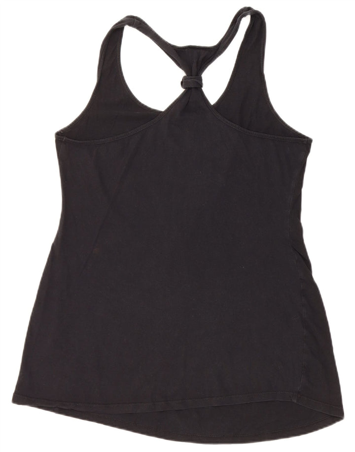 VINTAGE Kvinders Grafisk Vest Top UK 12 Medium Sort Bomuld