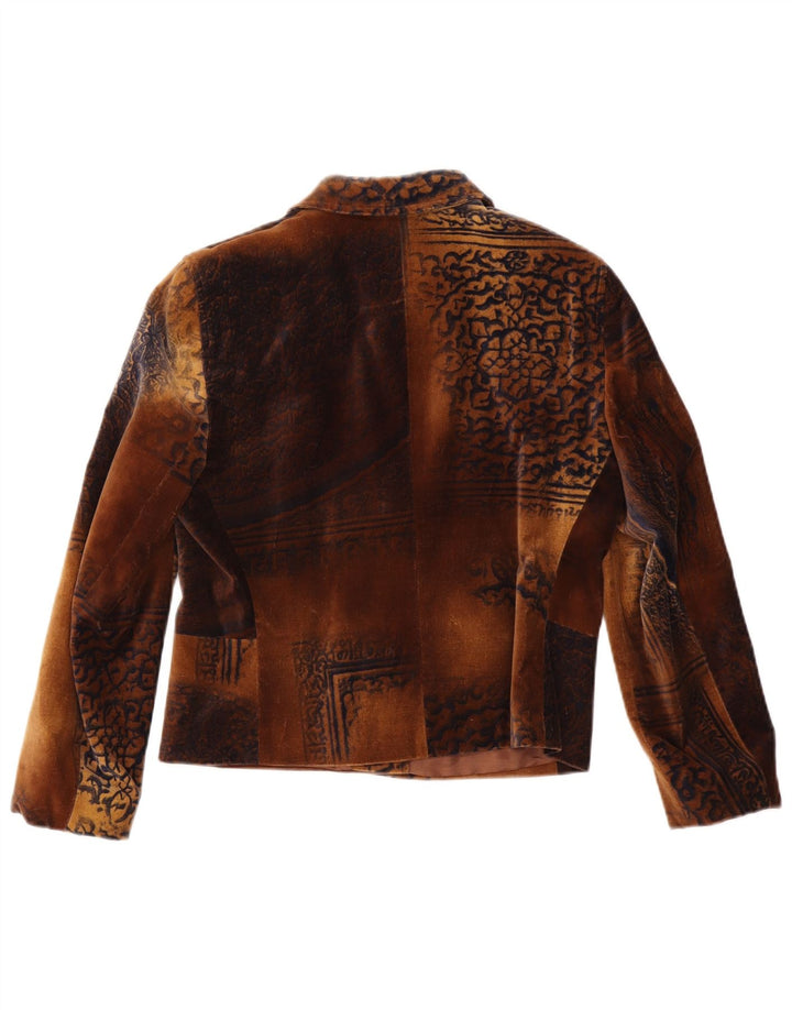 Taifun Dame Velvet 4 Button Blazer Jacket UK 12 Medium Brown Paisley