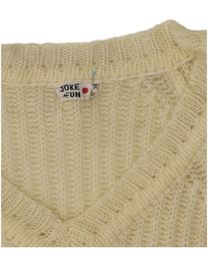 Vintage Dame V-hals sweater EU 38 Medium Off White Akryl