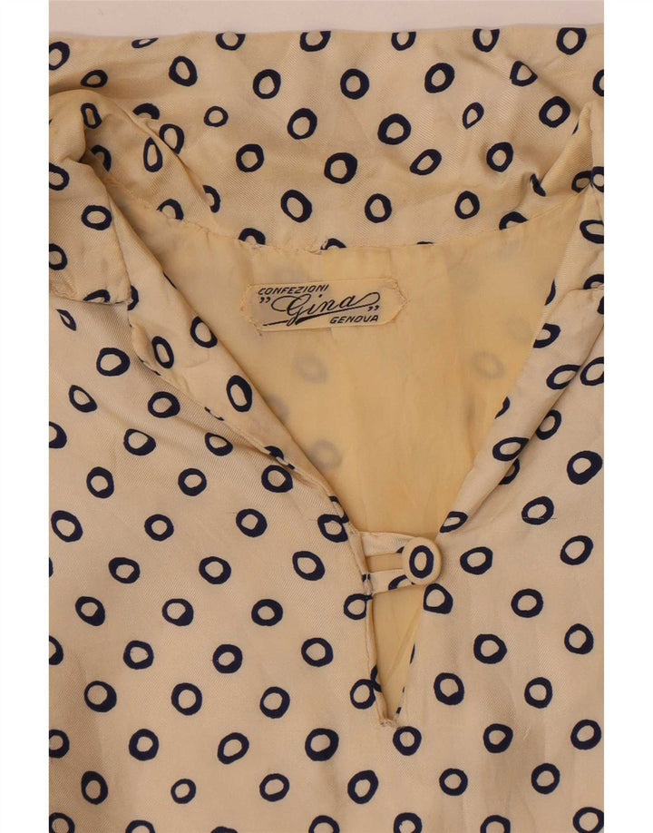 Vintage Dame Crop 3/4 ærmet bluse Top UK 12 Medium Beige Plettet
