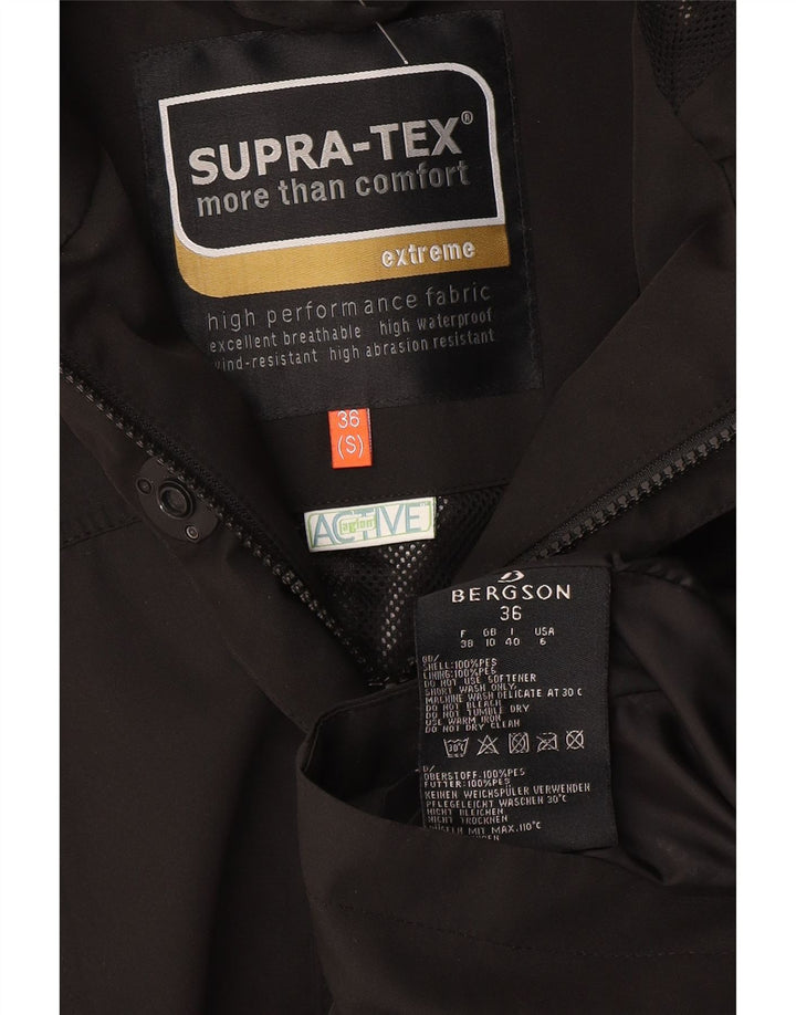 Bergson Dame Hooded Windbreaker Coat UK 10 Small Black Polyester