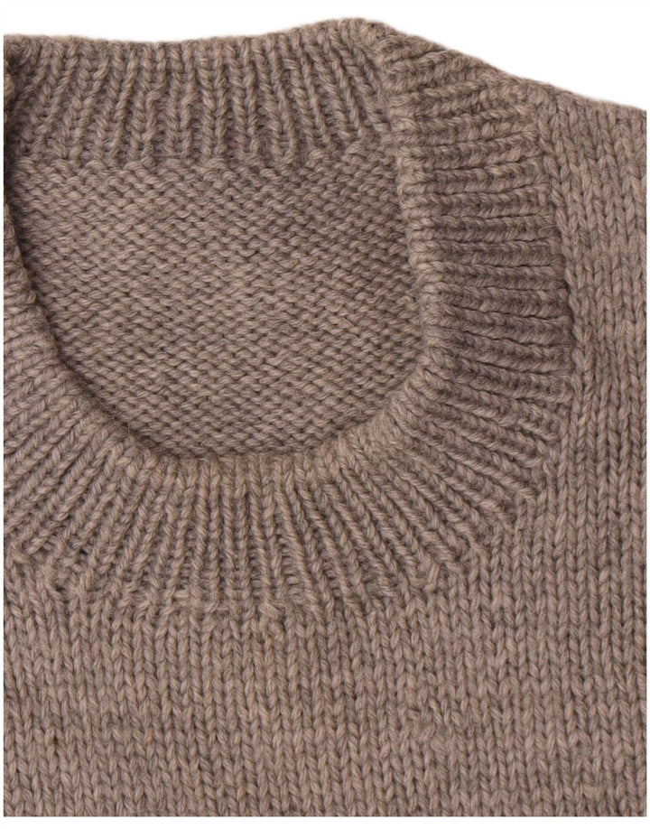 Vintage dame sweater med rund hals DK 14 mellem grå stribet