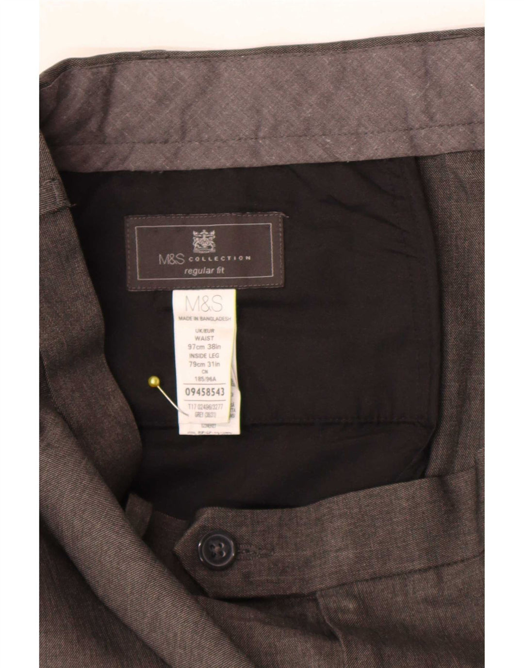 Marks & Spencer Herre Regular Fit Suit Bukser W38 L31 Grå polyester