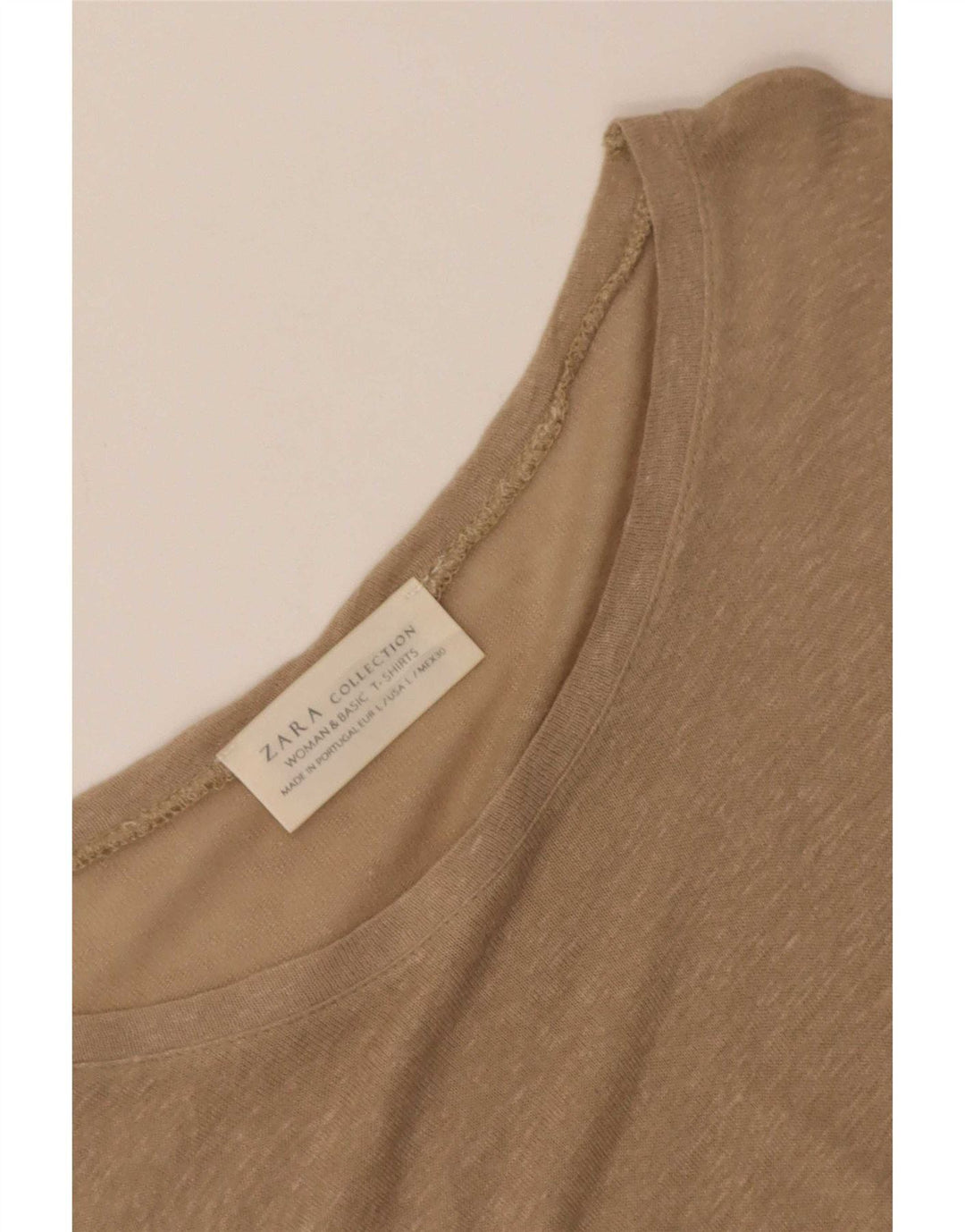 Zara Dame T-Shirt Top UK 14 Stor Beige Flecked