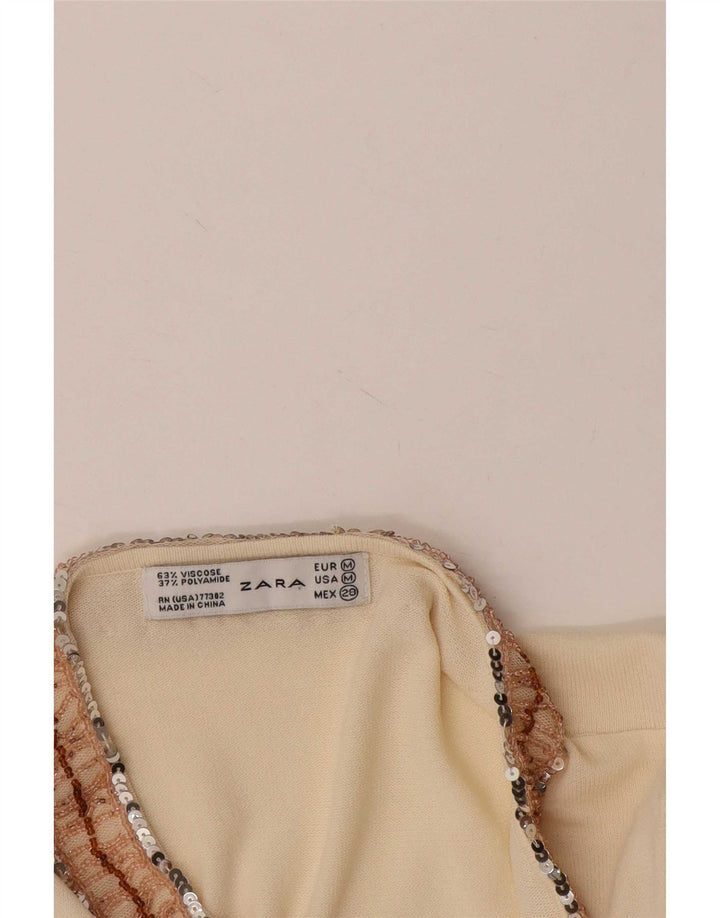 Zara Dametop Langærmet UK 12 Medium Beige Viscose