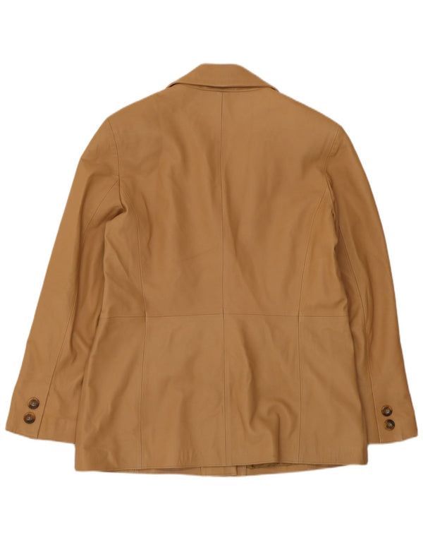 Vintage dame 3-knaps læder blazerjakke IT 46 Stort beige læder