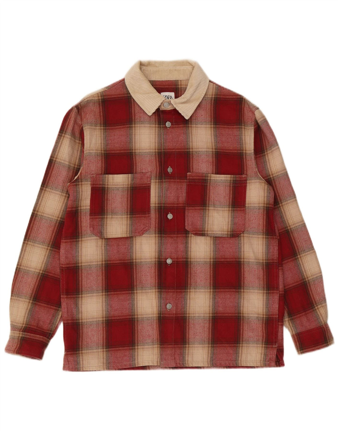 Zara Herre Overshirt Relaxed Fit Flanellskjorte Medium Rød Ternet