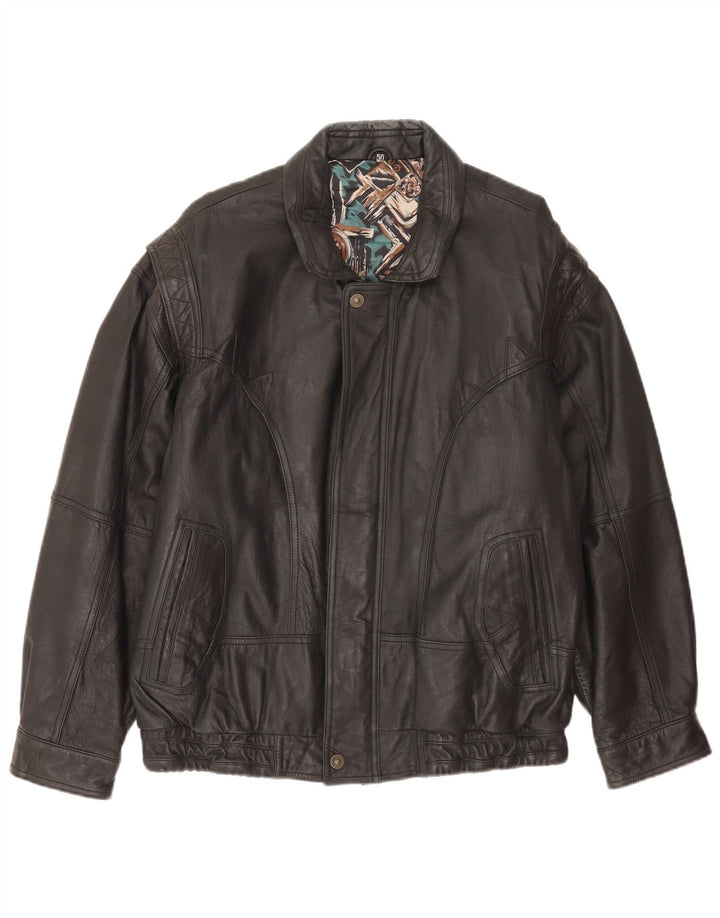 Vintage Herre Bomber Læderjakke EU 50 Large Black Læder