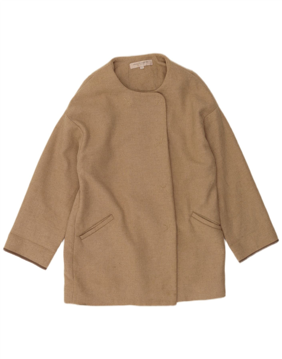 French Connection Dame Oversized Overfrakke UK 10 Small Beige Uld