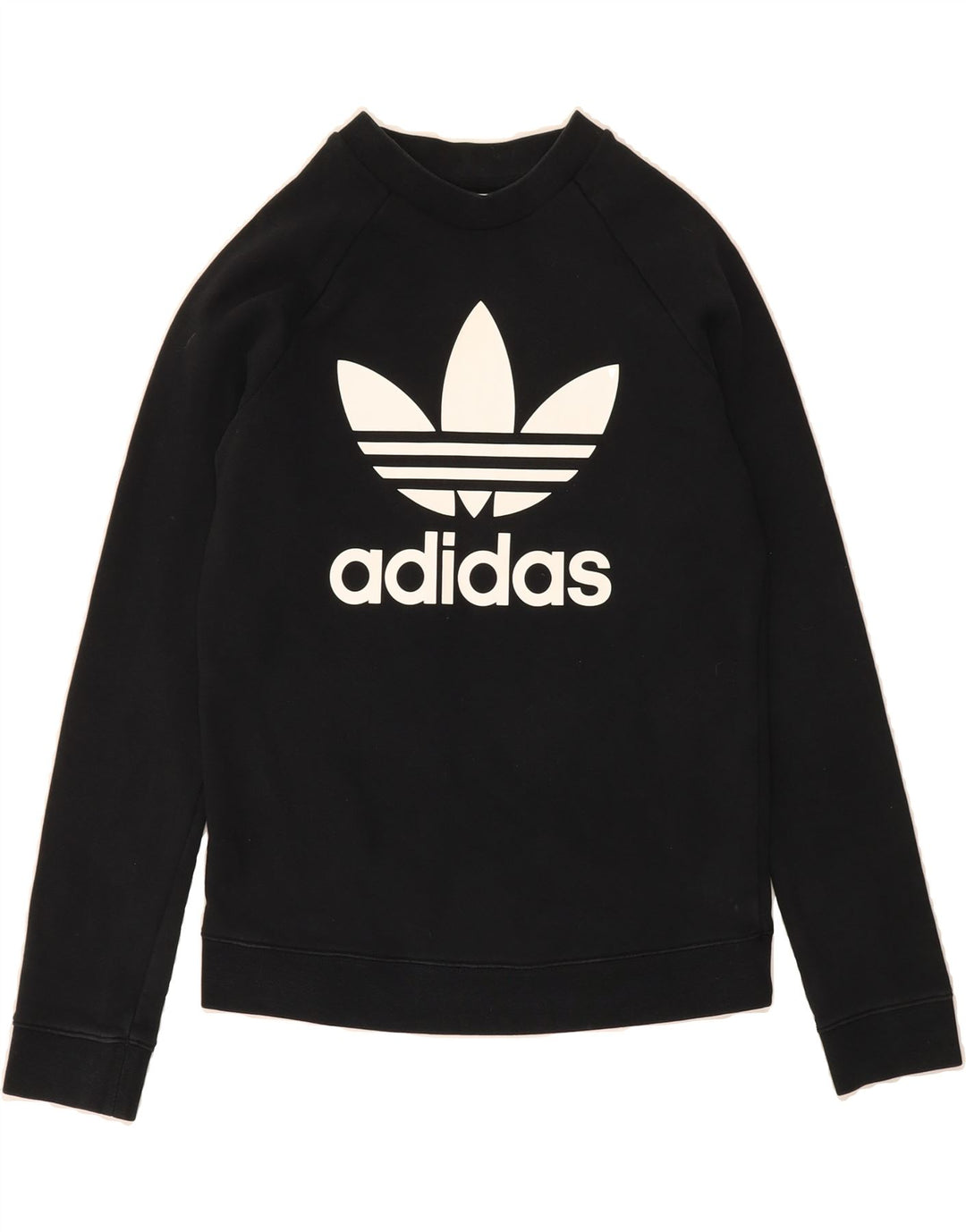 ADIDAS Womens Oversized Graphic Sweatshirt Jumper UK 10 Small Black Cotton Vintage Adidas and Second-Hand Adidas from Messina Hembry 