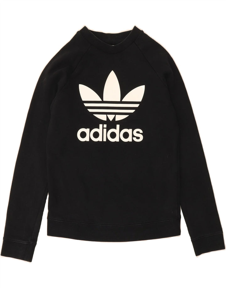 ADIDAS Womens Oversized Graphic Sweatshirt Jumper UK 10 Small Black Cotton Vintage Adidas and Second-Hand Adidas from Messina Hembry 