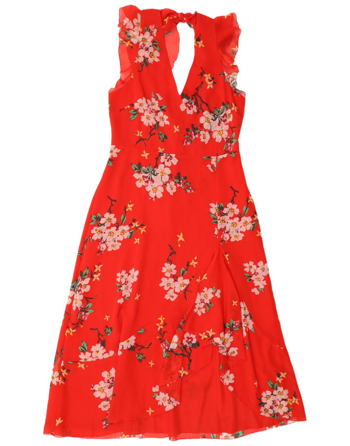 Warehouse Dame Halter Dress UK 12 Medium Red Floral