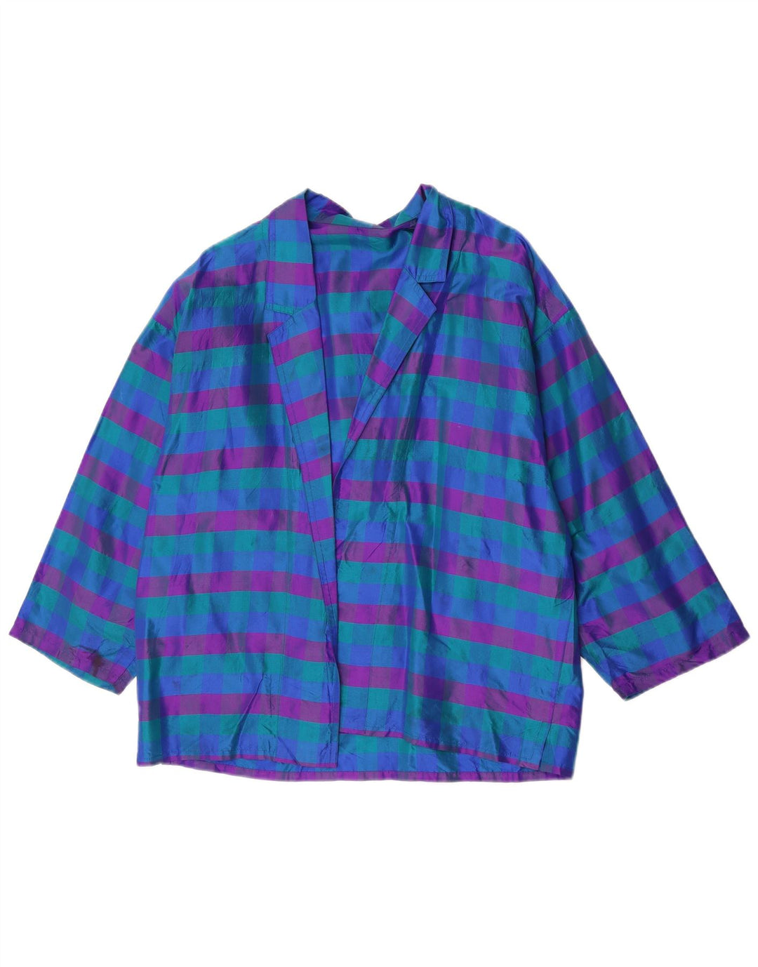 Vintage Dame Open Blazer Jacket UK 14 Medium Blue Check