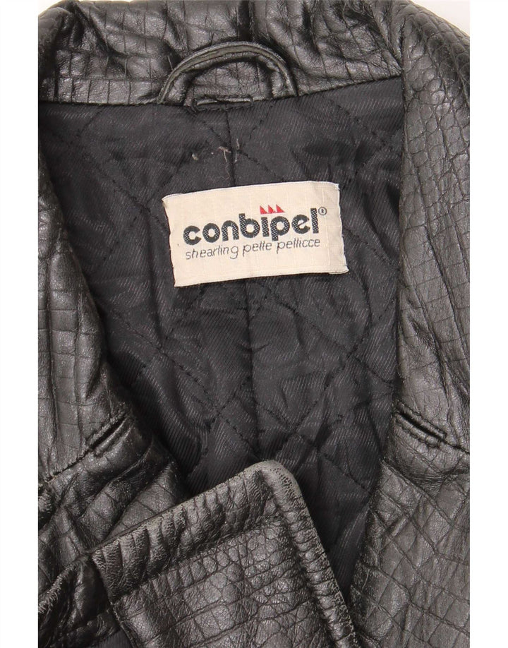 Conbipel Dame Læderfrakke UK 12 Medium Sort Animal Print Classic