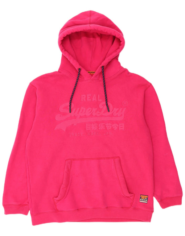 Superdry Womens Grafisk Loose Fit Hoodie Jumper UK 14 Large Pink Bomuld