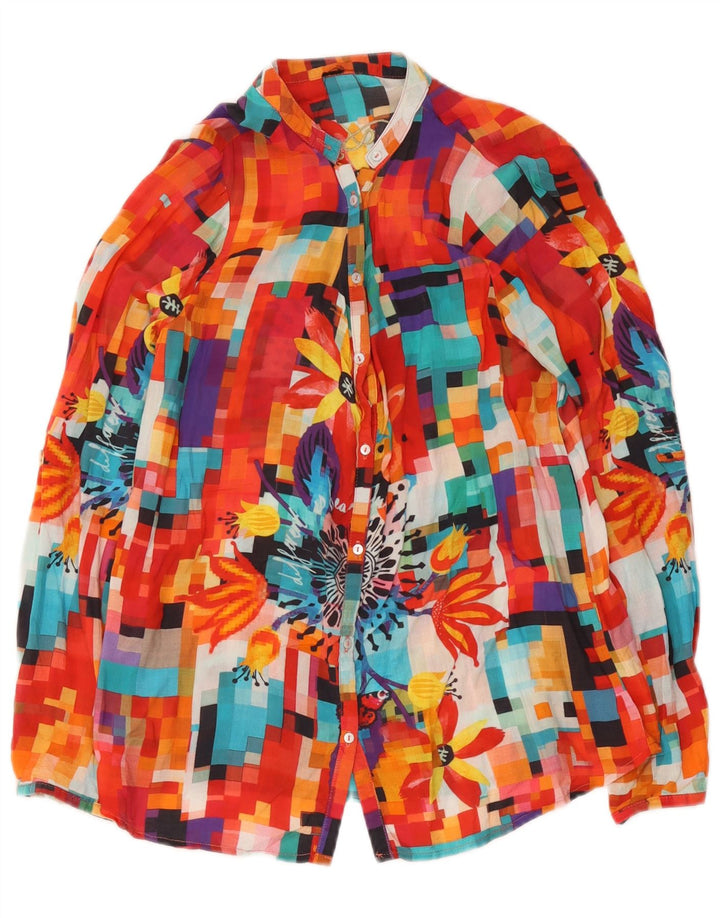 Desigual Dame grafisk skjorte bluse UK 12 Medium Flerfarvet Geometrisk