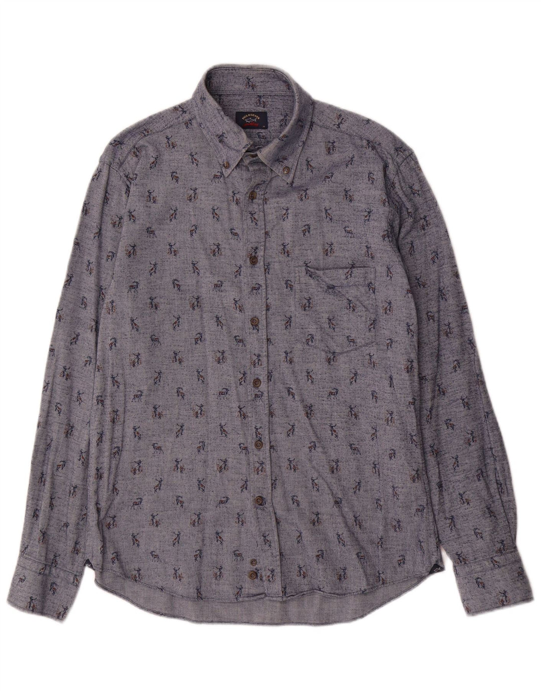 Paul & Shark Herre abstrakt mønster skjorte størrelse 39 Medium Blue Cotton
