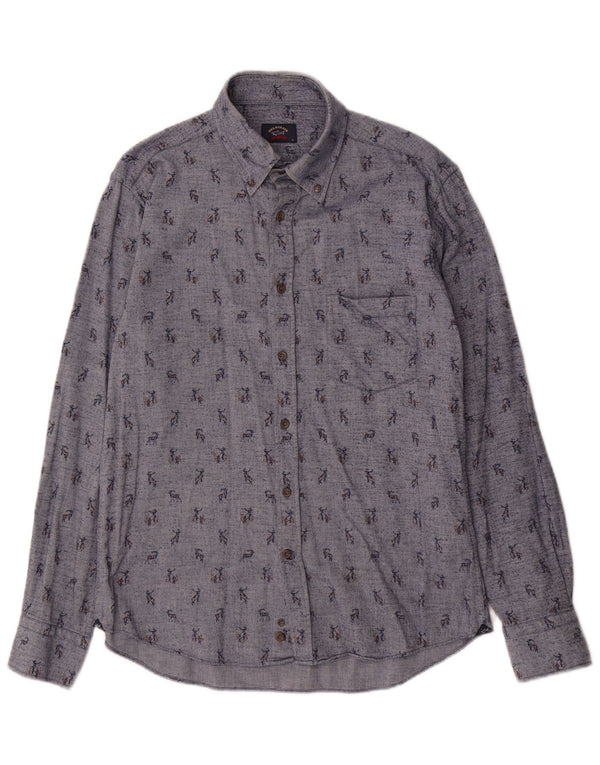 Paul & Shark Herre abstrakt mønster skjorte størrelse 39 Medium Blue Cotton