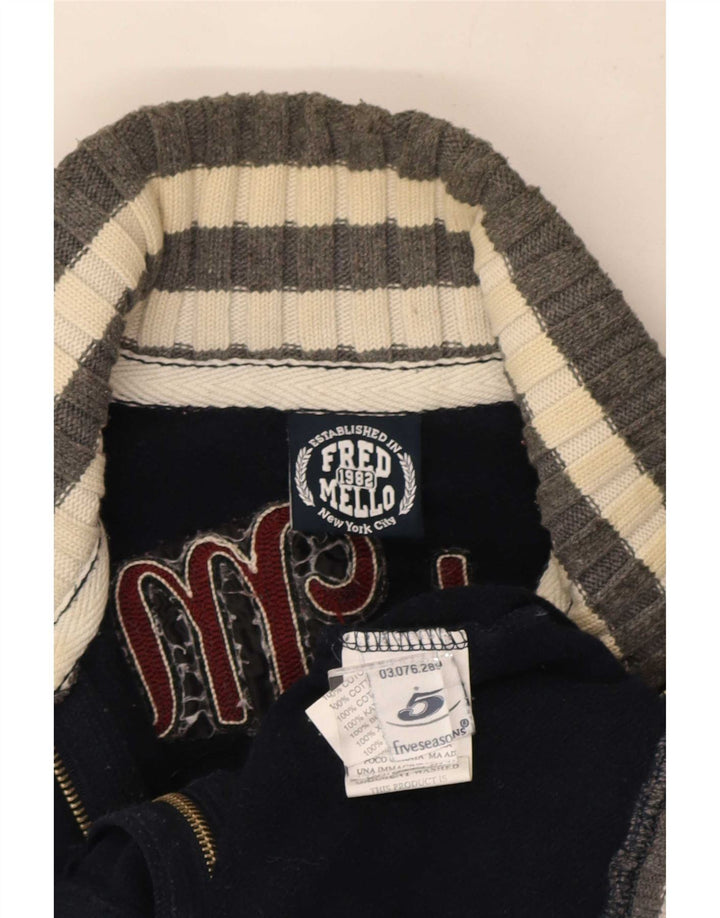 Fred Mello Herre grafisk cardigan sweater Medium Navy Blue Colourblock