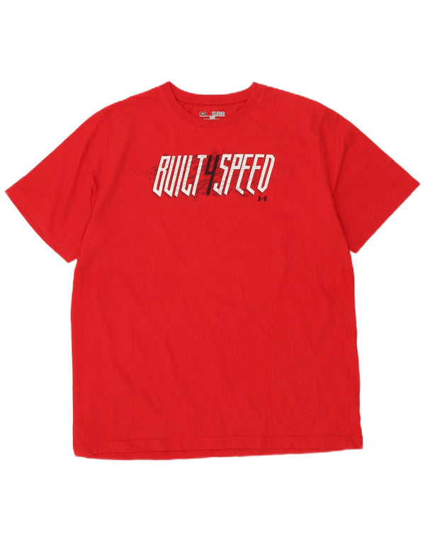 Under Armour Boys Heat Gear Graphic T-Shirt Top 13-14 Years XL Red Cotton