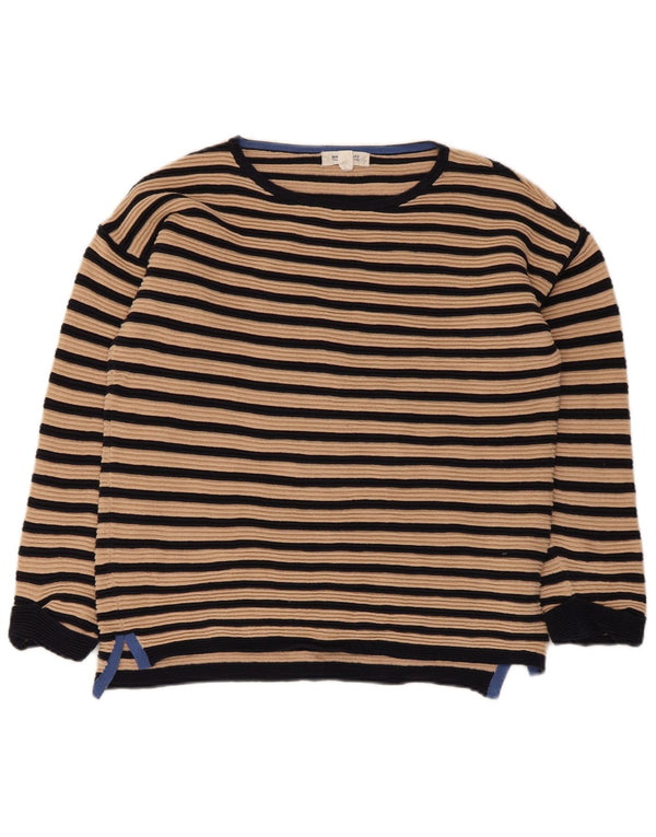 White Stuff Womens Boat Neck Jumper Sweater UK 8 Small Beige Striped Cotton